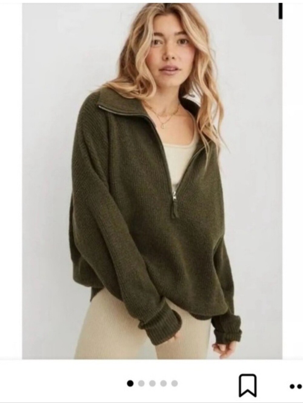 Aerie Olive Half-Zip Knit Sweater - Women. Size XS